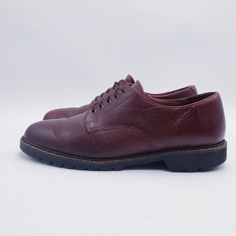 H.S. Trask Bison Leather Oxford Shoes Brown Lace‎ Up Lug Sole Mens 9.5 W